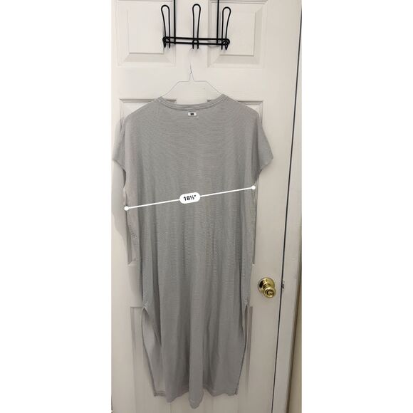 Lunya Cotton Midi Dress Cap Sleeve Striped Boxy Size Large XL White Black - Picture 10 of 10